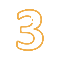 Number three outlined in orange on a white circular background.